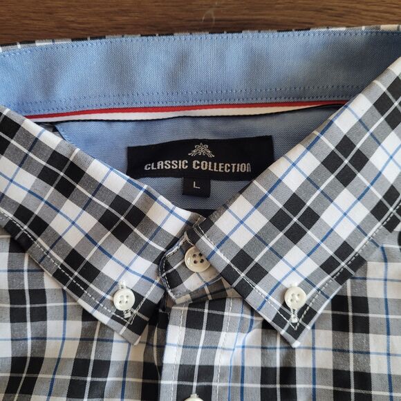 Alimens & Gentle Mens L Black Plaid Button Down Shirt Pocket Long Sleeve - Picture 10 of 12